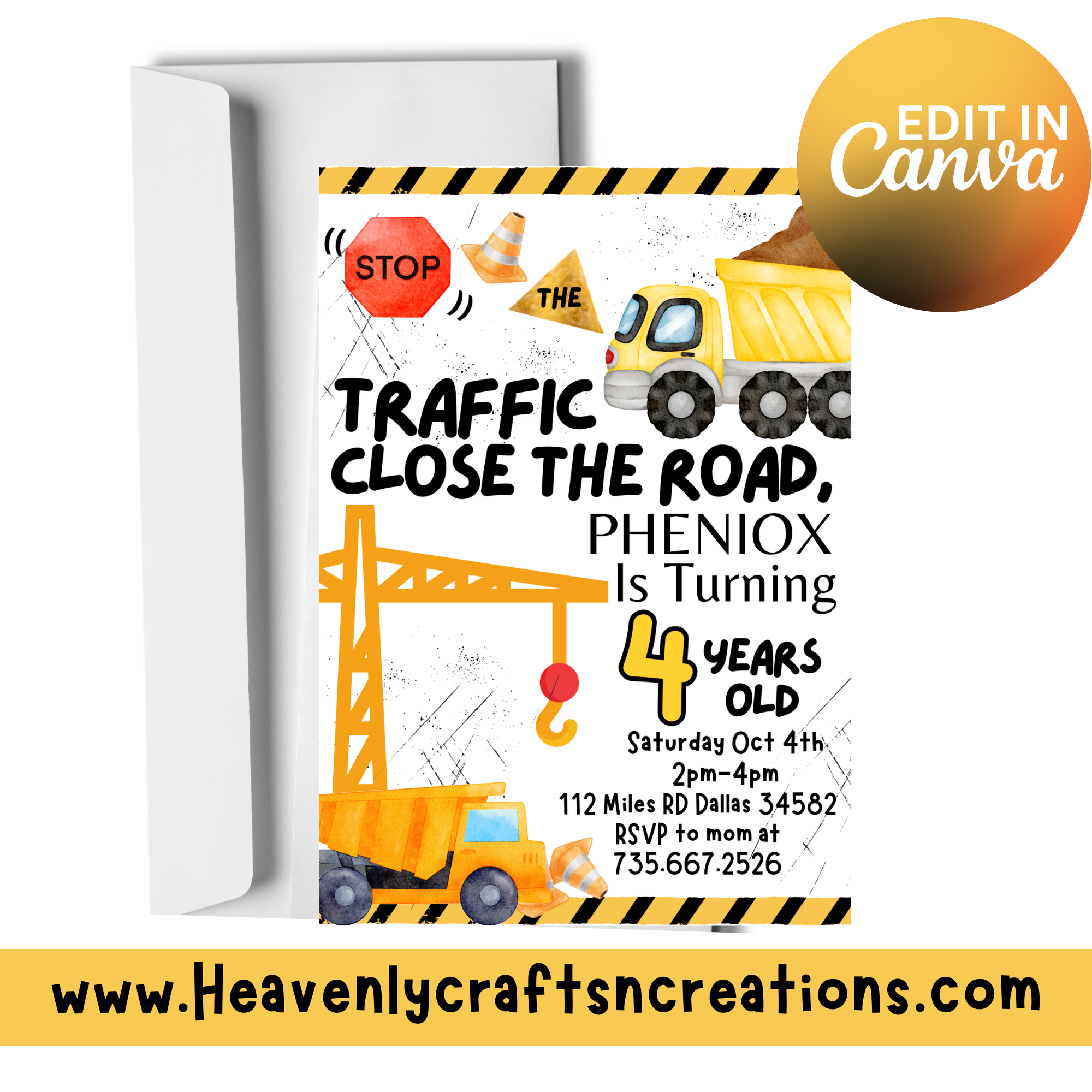 Construction Birthday Invitation Template